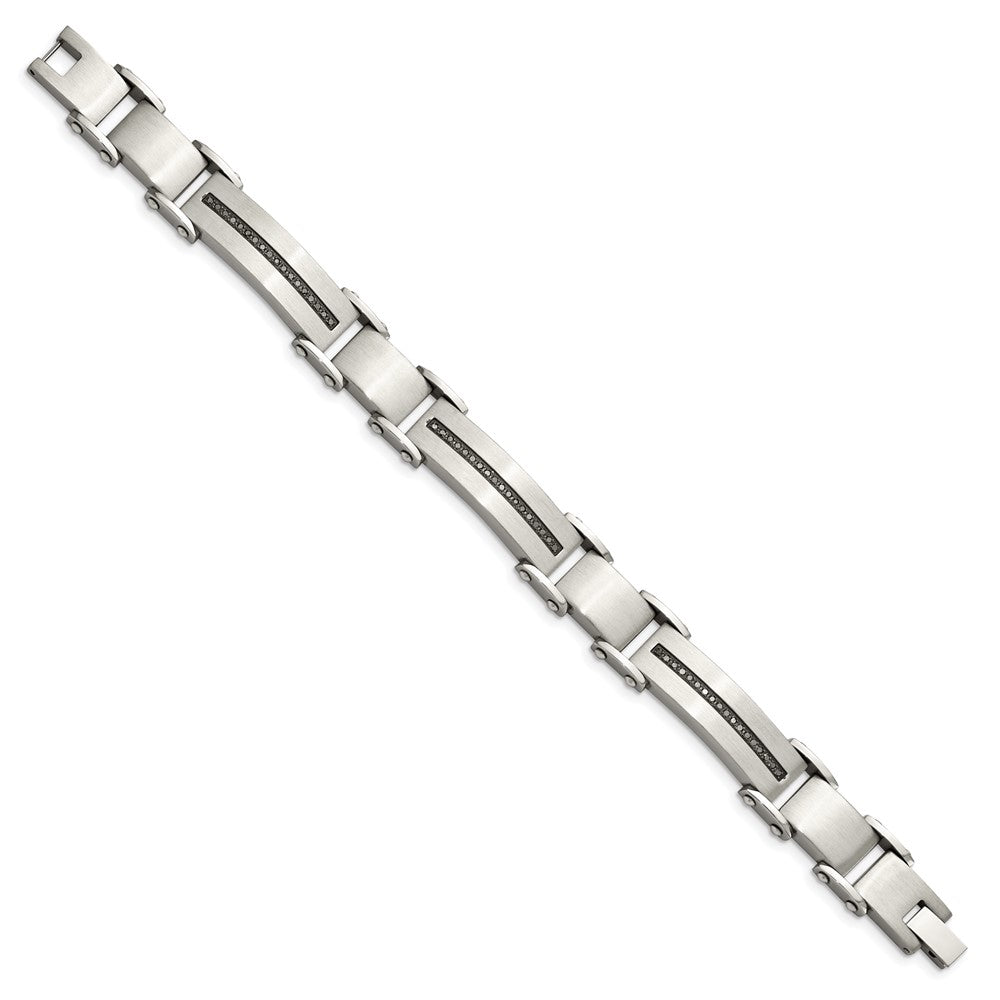 Stainless Steel Brushed and Polished with Black Diamonds 8.5in Bracelet 8.5 inches