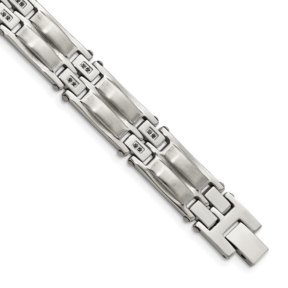 Stainless Steel Polished and Satin with Black CZ 8.5in Bracelet