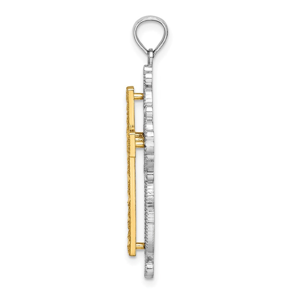 14K Two-Tone D/C Filigree Cross Charm