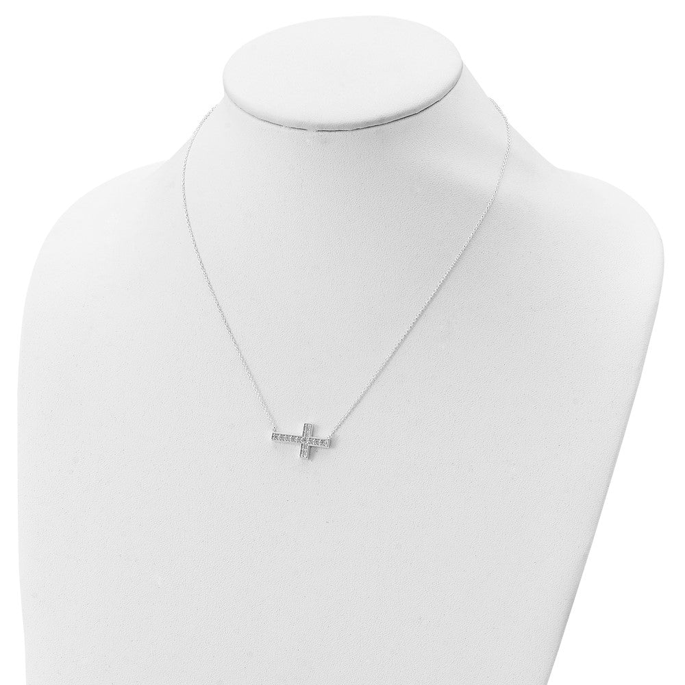 Sterling Silver CZ Cross Necklace 16 Inches