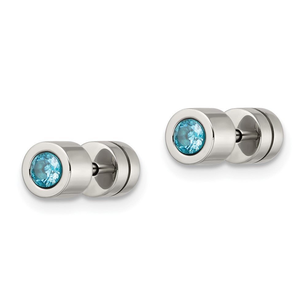 Stainless Steel Polished Blue CZ March Birthstone Post Earrings