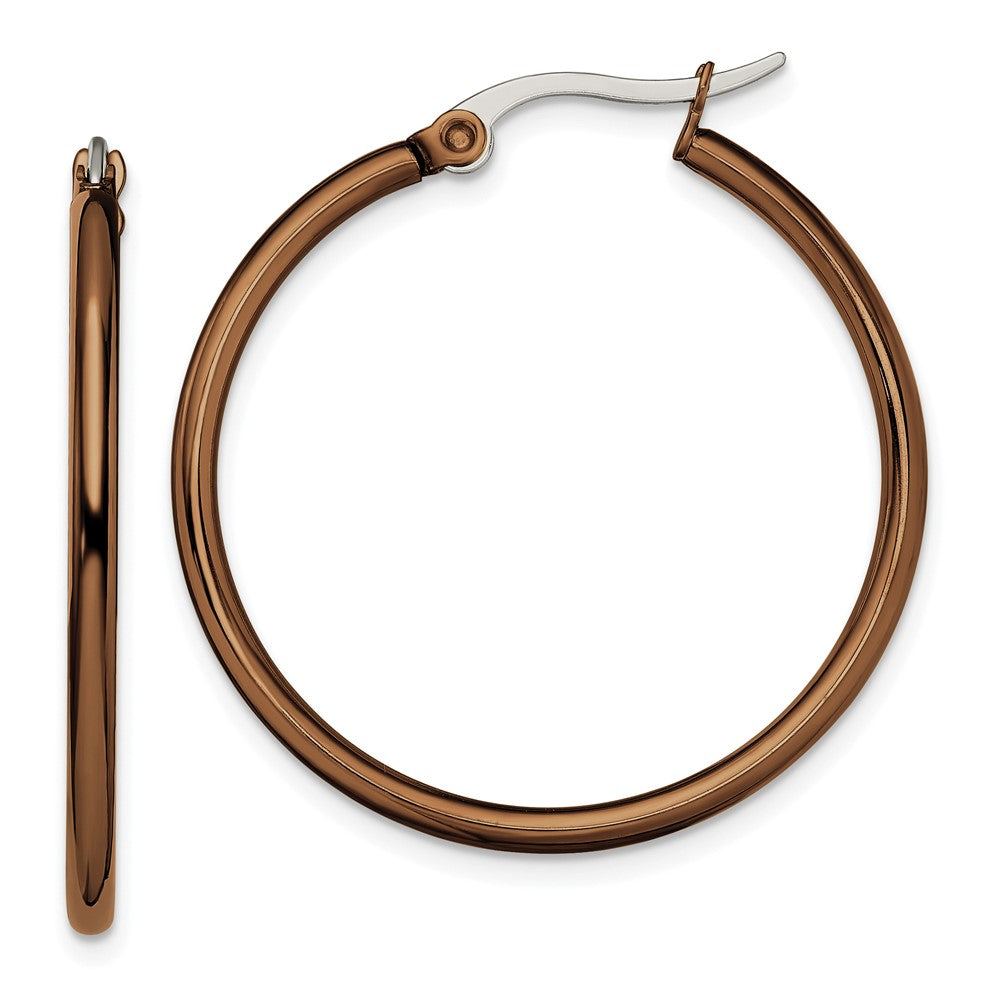 Stainless Steel Polished Brown IP-plated 32mm Diameter Hoop Earrings