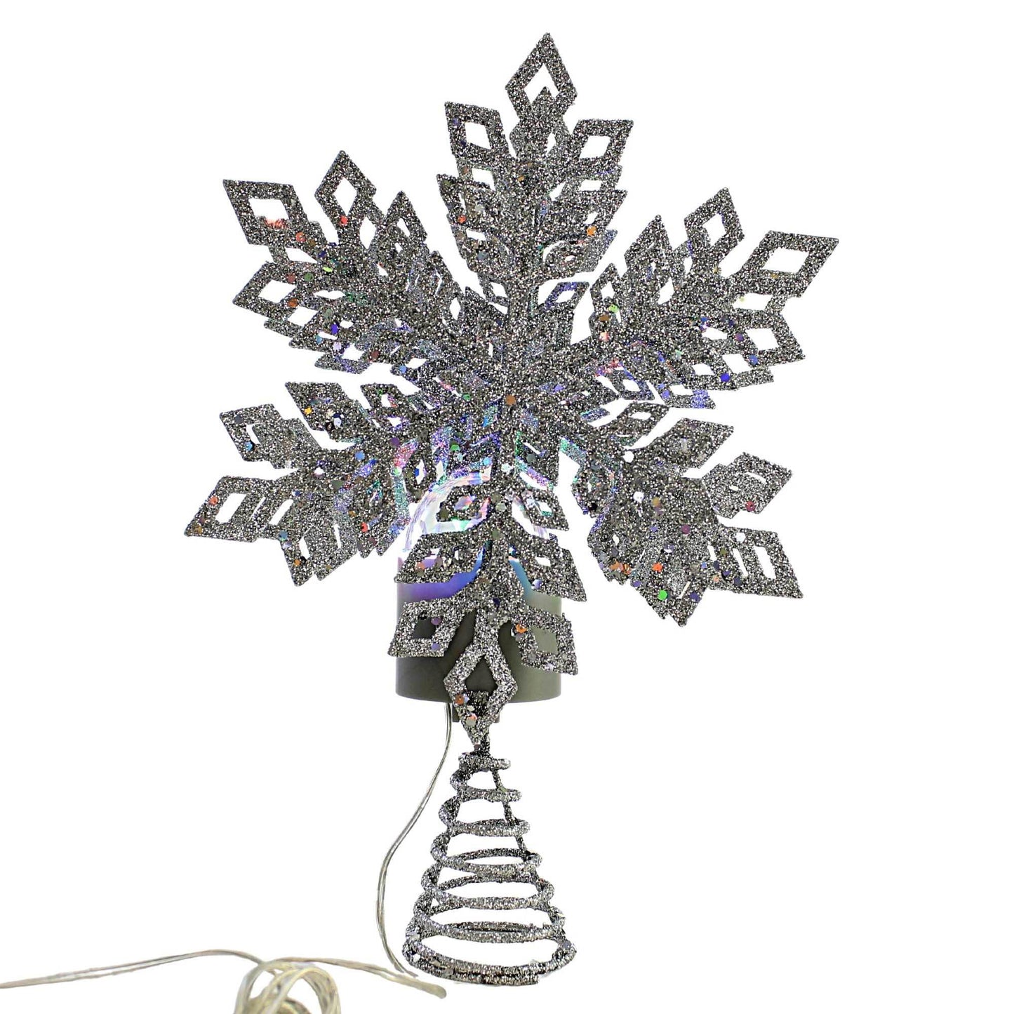 Roman 160251 LED Tricolor Snowflake Treetop with Timer, Plug-in, 12-inch Height, Metal, Silver