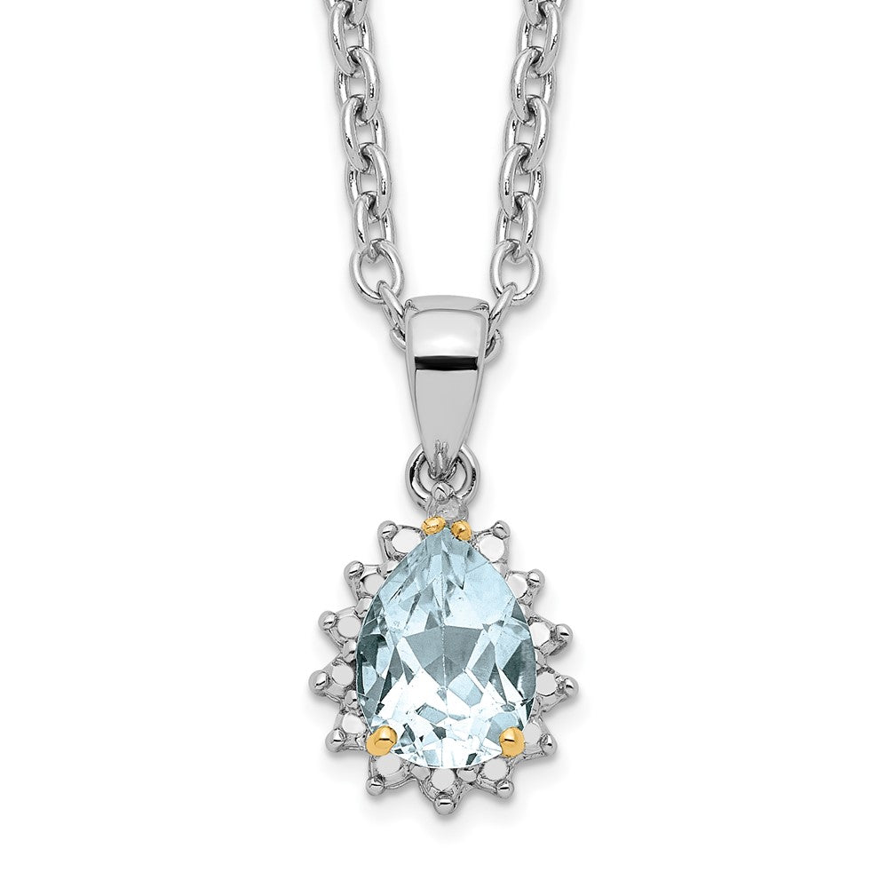 Brilliant Gemstones Sterling Silver with 14K Accent Rhodium-plated Sky Blue Topaz and Diamond 18 Inch Necklace with 2 Inch Extender 18 Inches