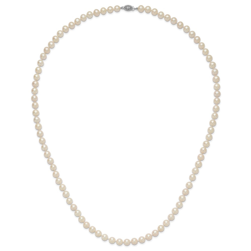 Sterling Silver Rhodium-plated 7-8mm White Near-Round Freshwater Cultured Pearl 28 inch Necklace 28 Inches