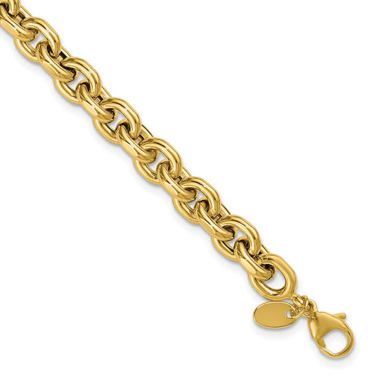 14K Polished 6.5mm Flat Edge Cable Link Bracelet 7.5  inches