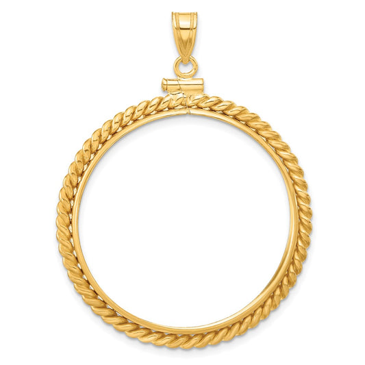 Wideband Distinguished Coin Jewelry 14k Polished Twisted Wire 32.7mm x 3.00mm Screw Top Coin Bezel Pendant