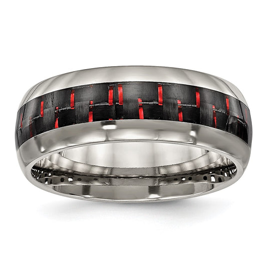 Titanium Polished with Black/Red Carbon Fiber Inlay 8mm Ring Size - 11.5