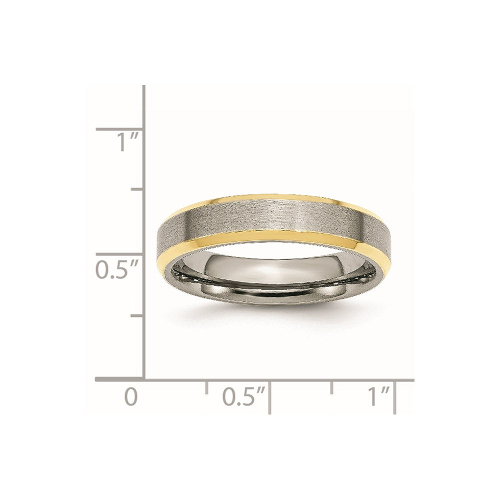 Stainless Steel Brushed/Polished Yellow IP-plated 5mm Beveled Edge Band Size - 8