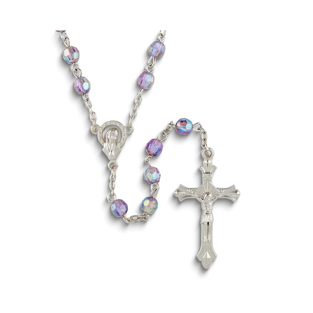 Silver-tone Purple Aurora Borealis Acrylic Beaded 19.5 inch Rosary