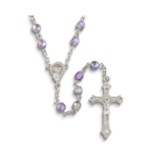Silver-tone Purple Aurora Borealis Acrylic Beaded 19.5 inch Rosary