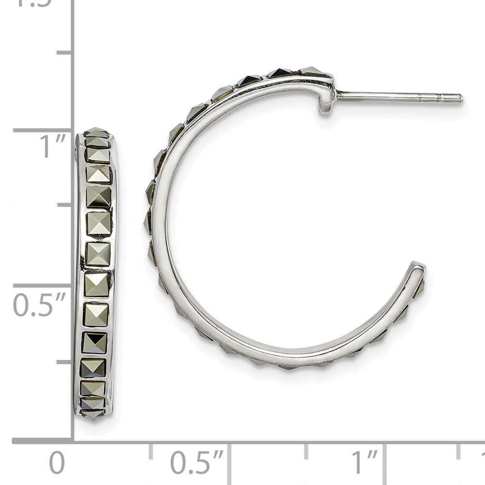 Sterling Silver Square Marcasite 25x3.5 Hoop Post Earrings