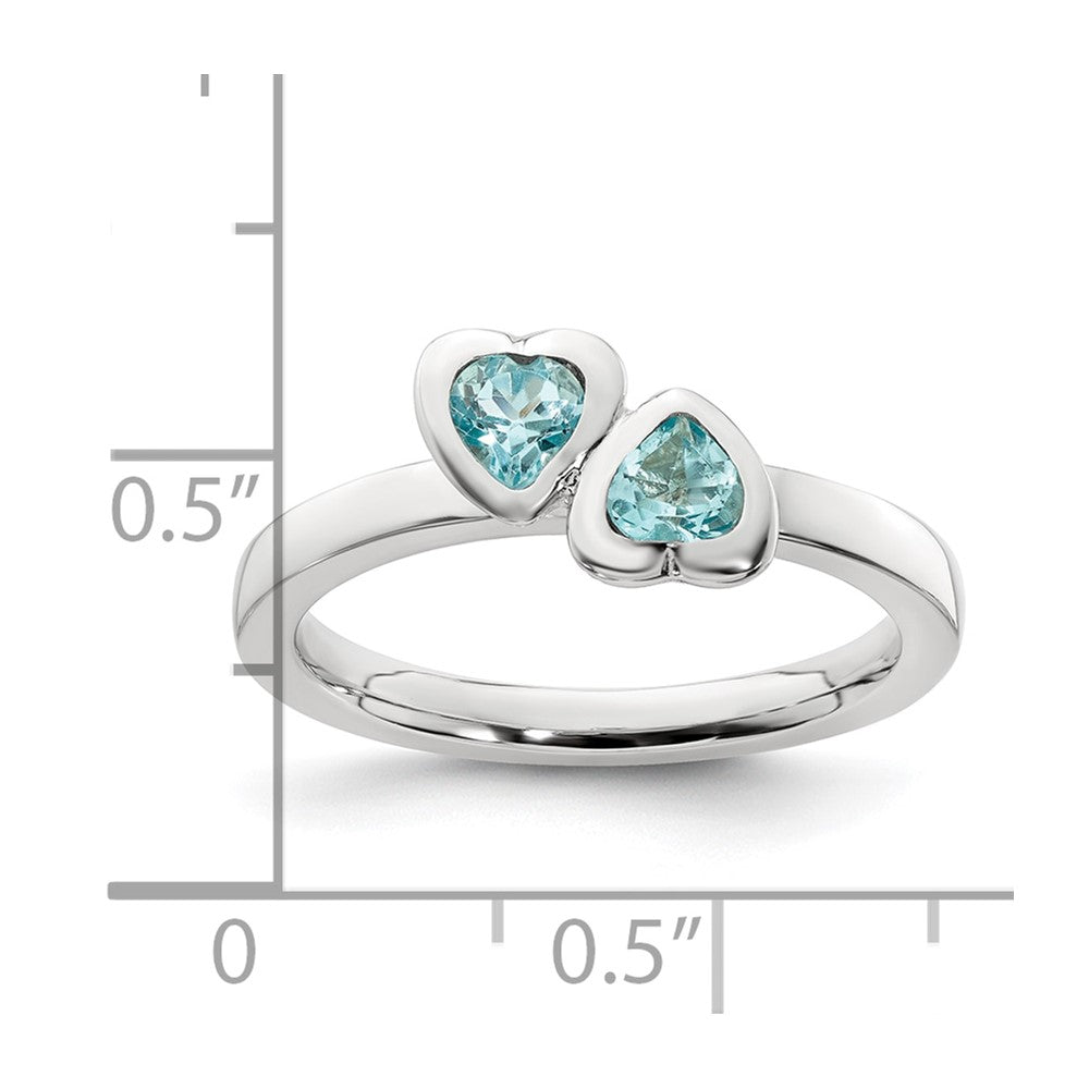 Sterling Silver Stackable Expressions Blue Topaz Double Heart Ring Size -10
