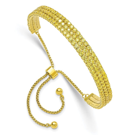 SS Gold Tone November Yellow Triple CZ Adjustable Bracelet