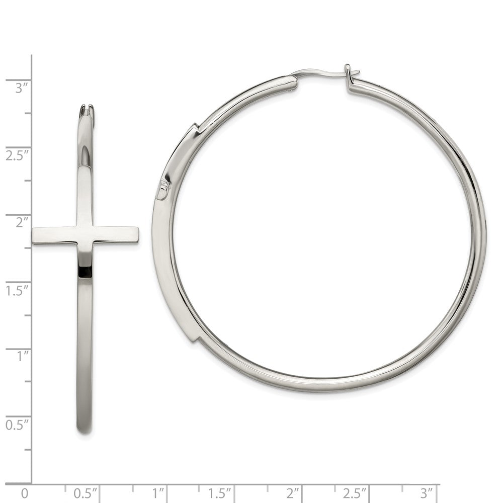 Stainless Steel Polished Large Cross Hoop Earrings