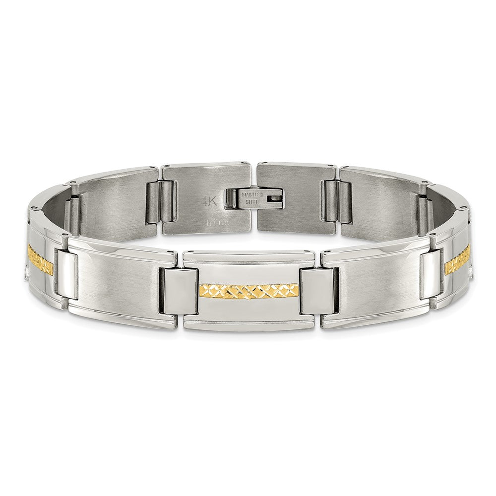 Stainless Steel with 14k Accent 8.75in Brushed & Polished Link Bracelet 8.75 inches