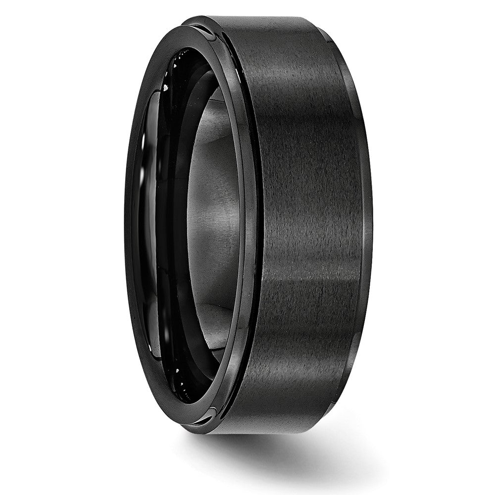 Black Ceramic Ridged Edge 8mm Brushed and Polished Band Size - 7.5