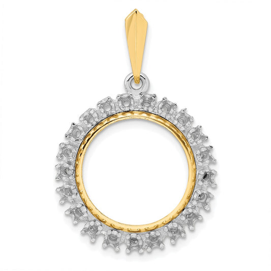 Wideband Distinguished Coin Jewelry 14k Two-tone Polished Diamond 16.5mm Prong Coin Bezel Pendant Mounting