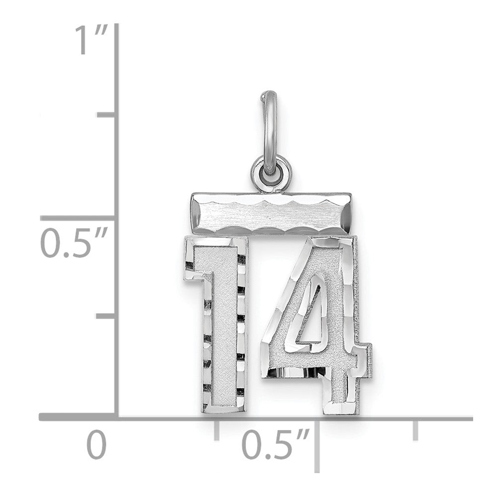 Sterling Silver Rhodium-plated Diamond-cut #14 Charm