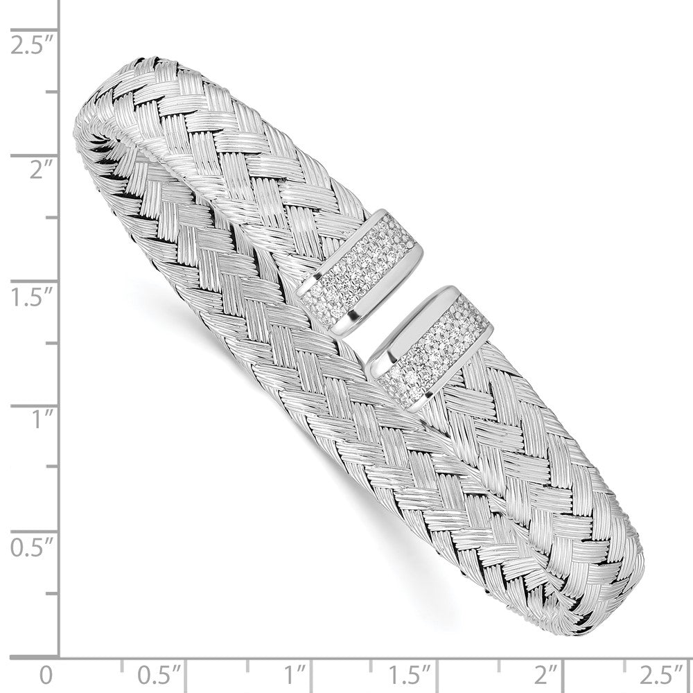 Sterling Silver RH-plated CZ Woven Flexible Cuff 6.5  inches