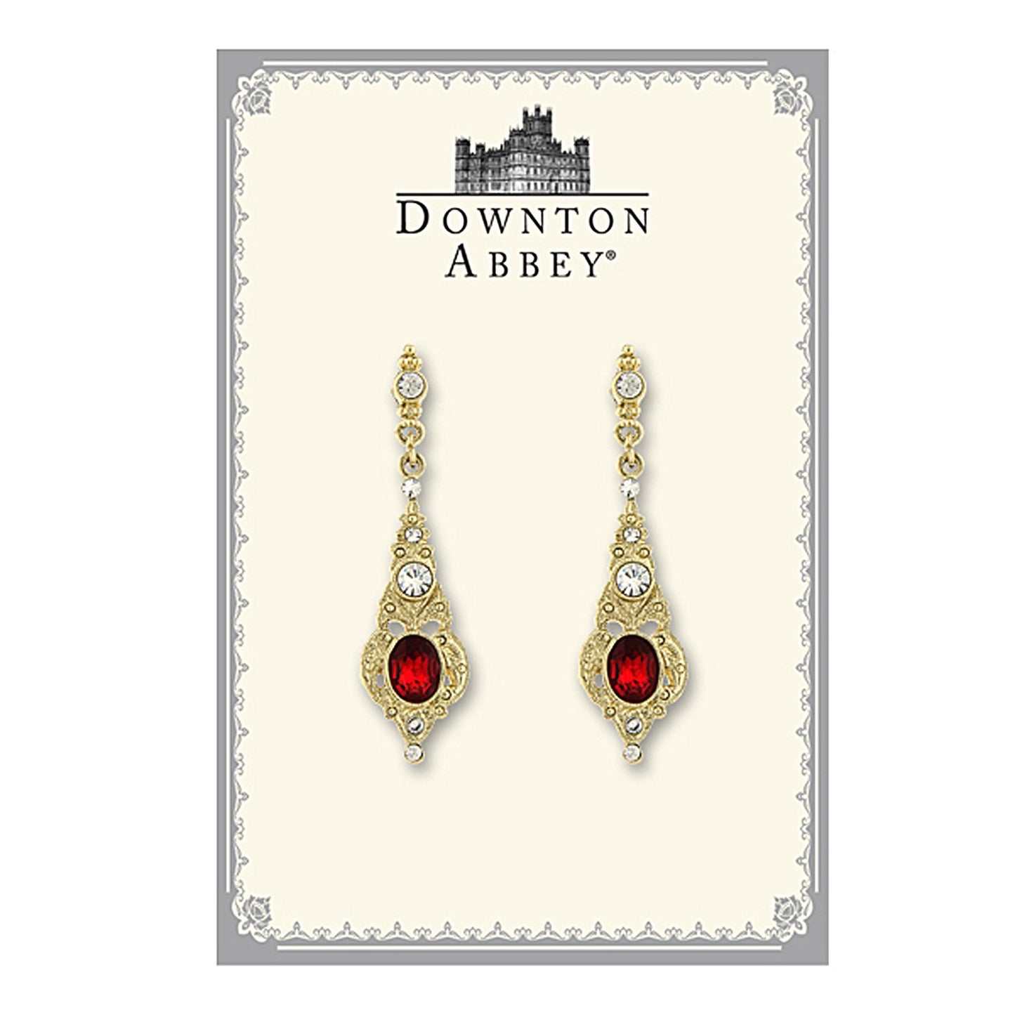 Downton Abbey Red Oval Gold-Toned Drop Earrings 17506 NEW