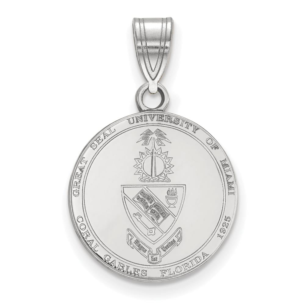 Sterling Silver Rhodium-plated LogoArt University of Miami Florida Medium Crest Pendant #Q-SS066UMF