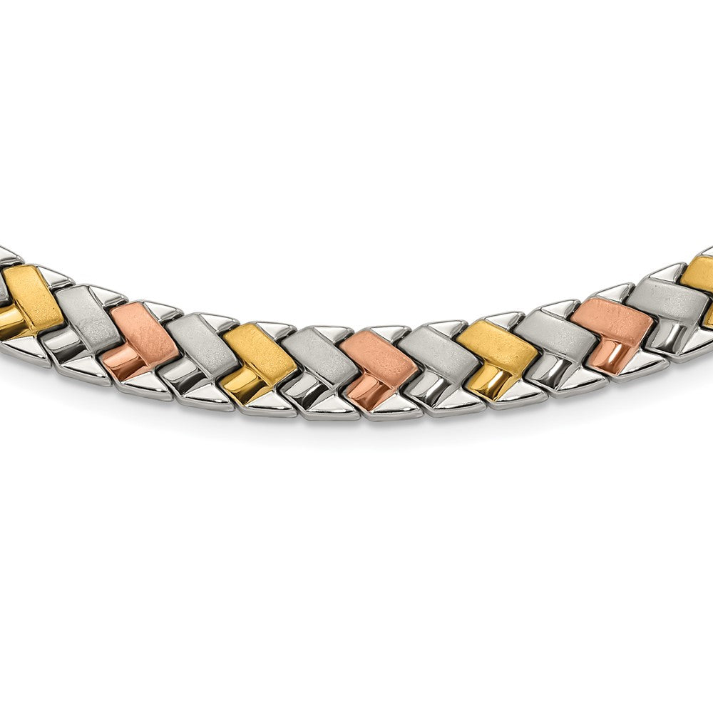 Stainless Steel Rose & Yellow IP-plated Polished & Satin Link Necklace