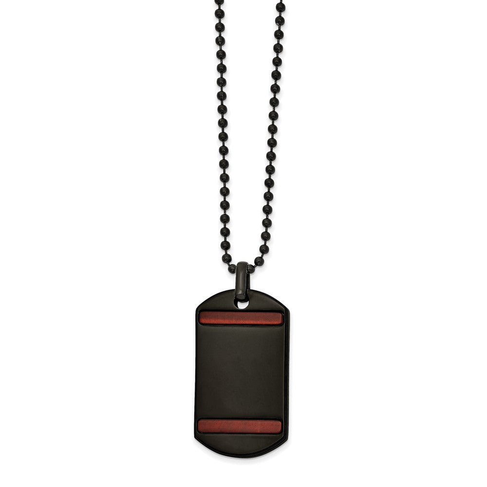 Stainless Steel Polished Black IP w/Tiger's Eye Dog Tag 22in Necklace