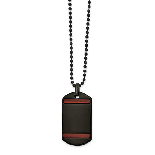 Stainless Steel Polished Black IP w/Tiger's Eye Dog Tag 22in Necklace