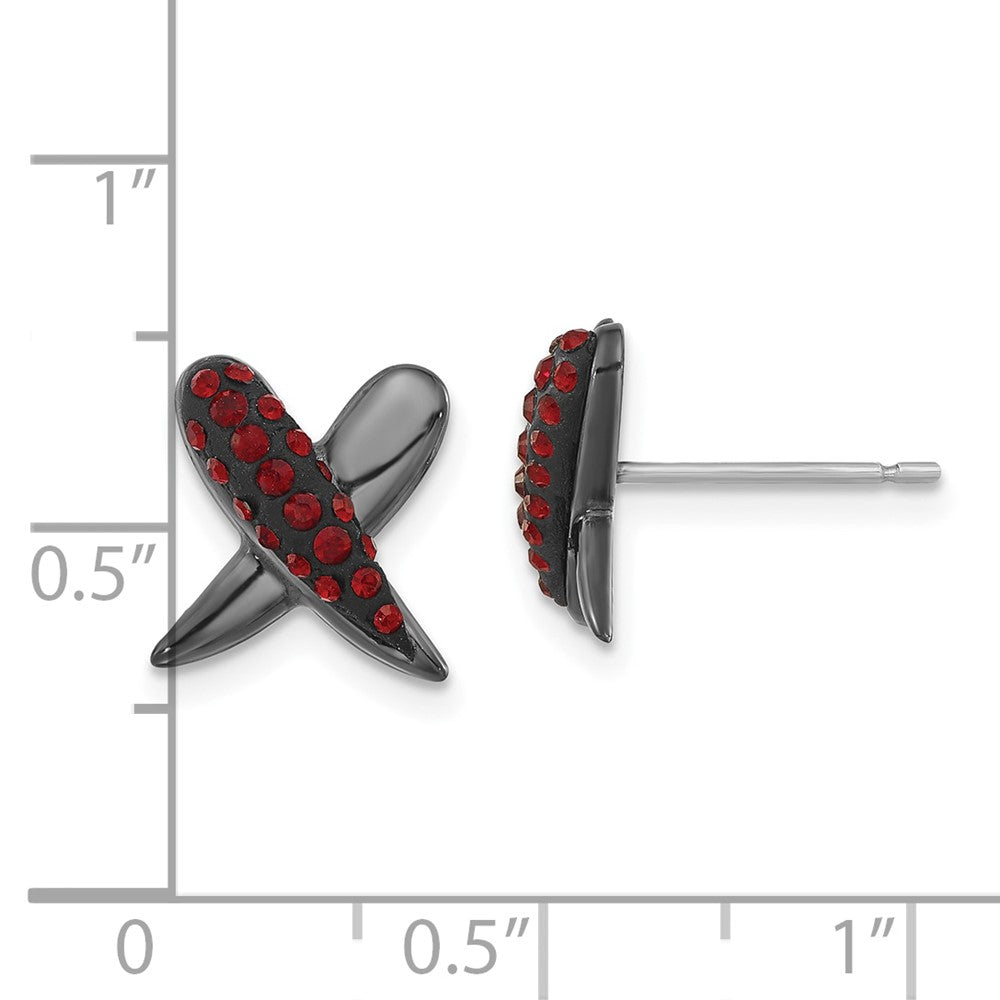 Sterling Silver Black Ceramic Red Crystal X Post Earrings