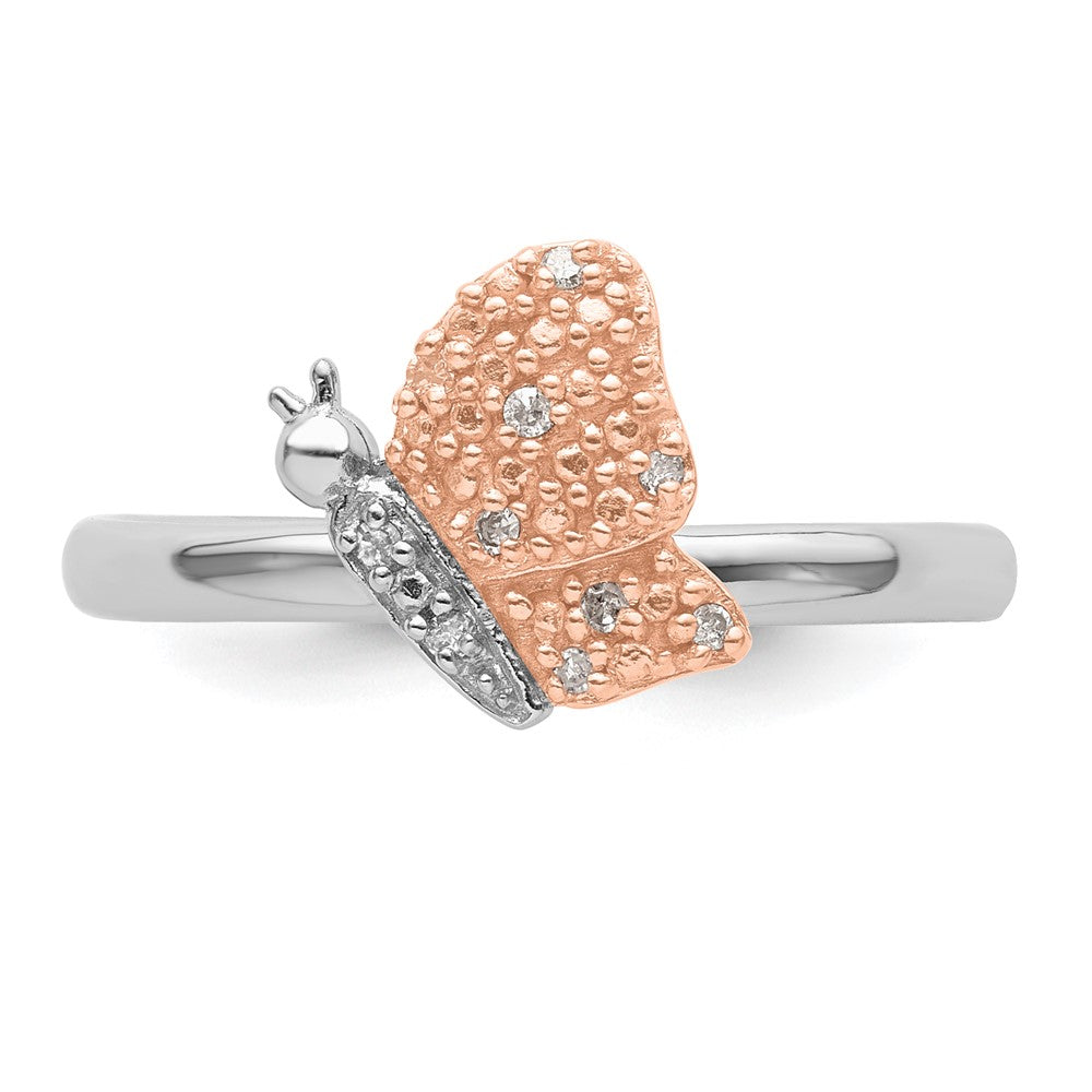 Sterling Silver/Rose Gold-plated Stackable Expressions Diam. Butterfly Ring Size -10