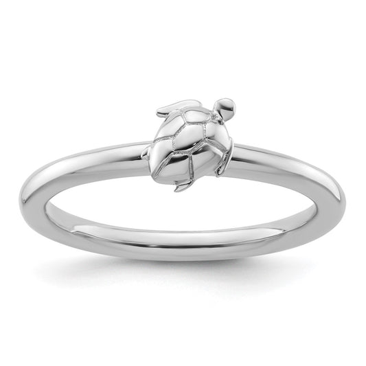Sterling Silver Stackable Expressions Rhodium Turtle Ring Size -8