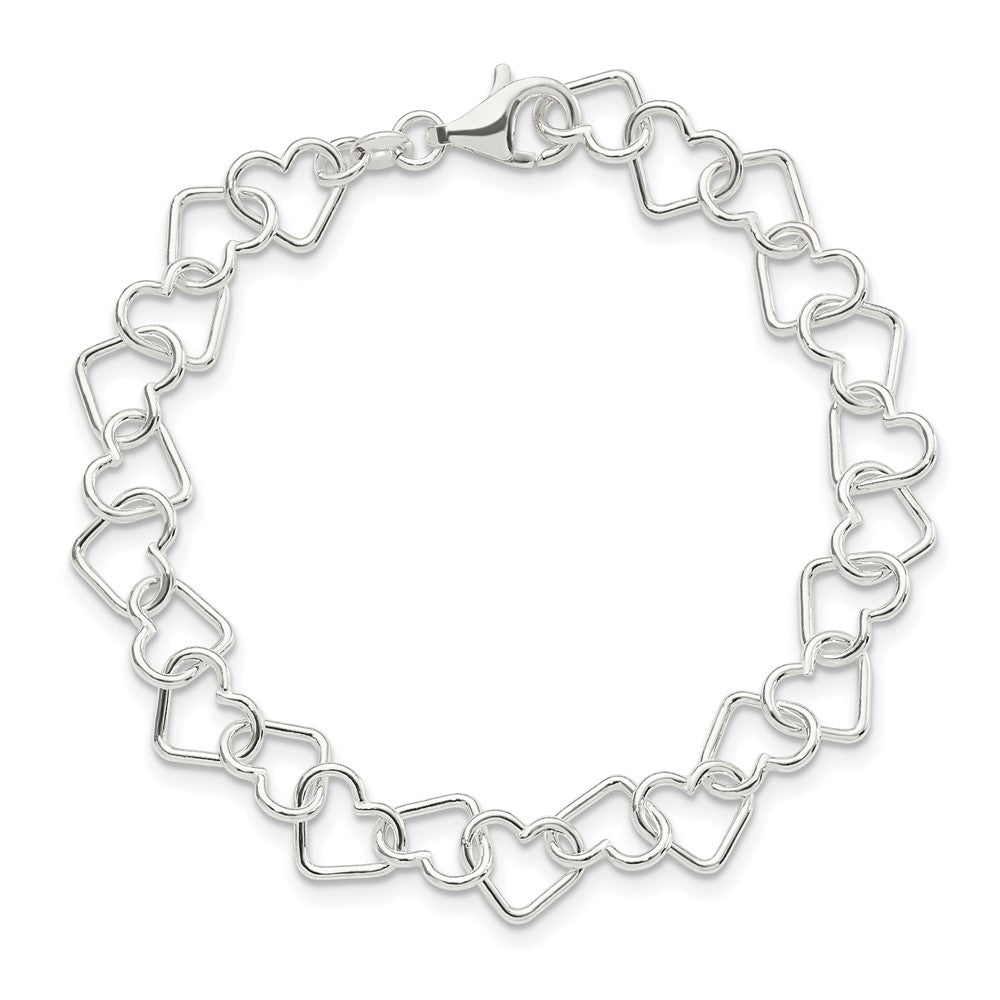 Sterling Silver 7.5inch Polished Fancy Heart Link Bracelet 7.5 inches