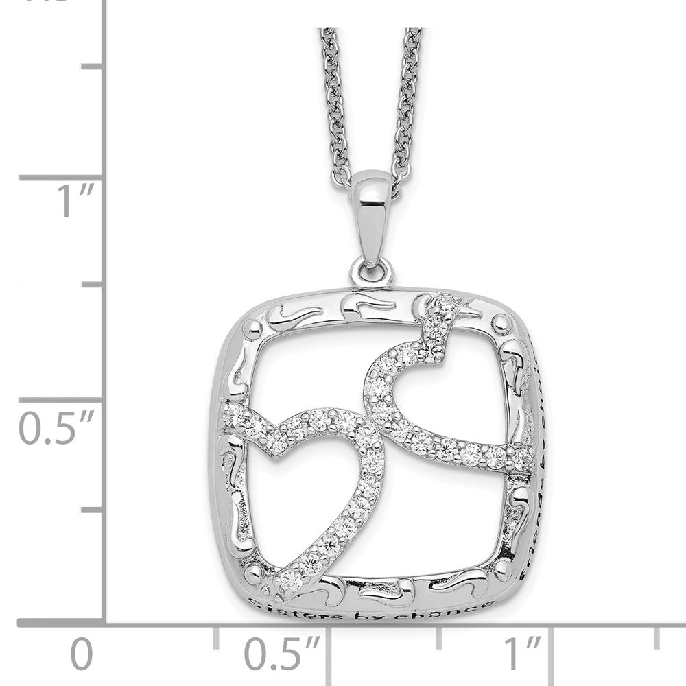Sentimental Expressions Sterling Silver Rhodium-plated Antiqued CZ Sisters By Chance 18in Hearts Necklace 18 Inches