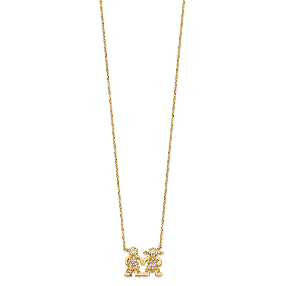 Brass Gold-plated Little People for Hope Boy and Girl CZ Pend Necklace