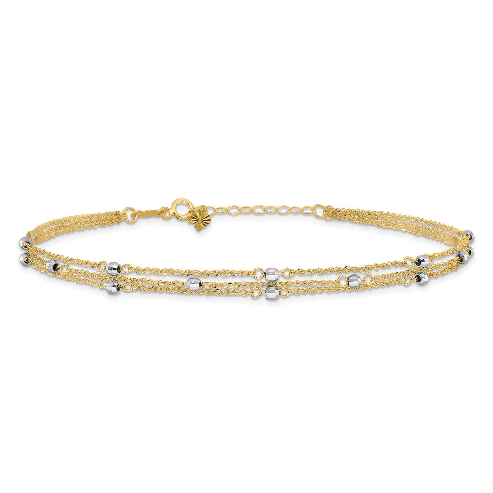 14k Two-tone Triple Strand 9in Plus 1in ext. Anklet 9 inches