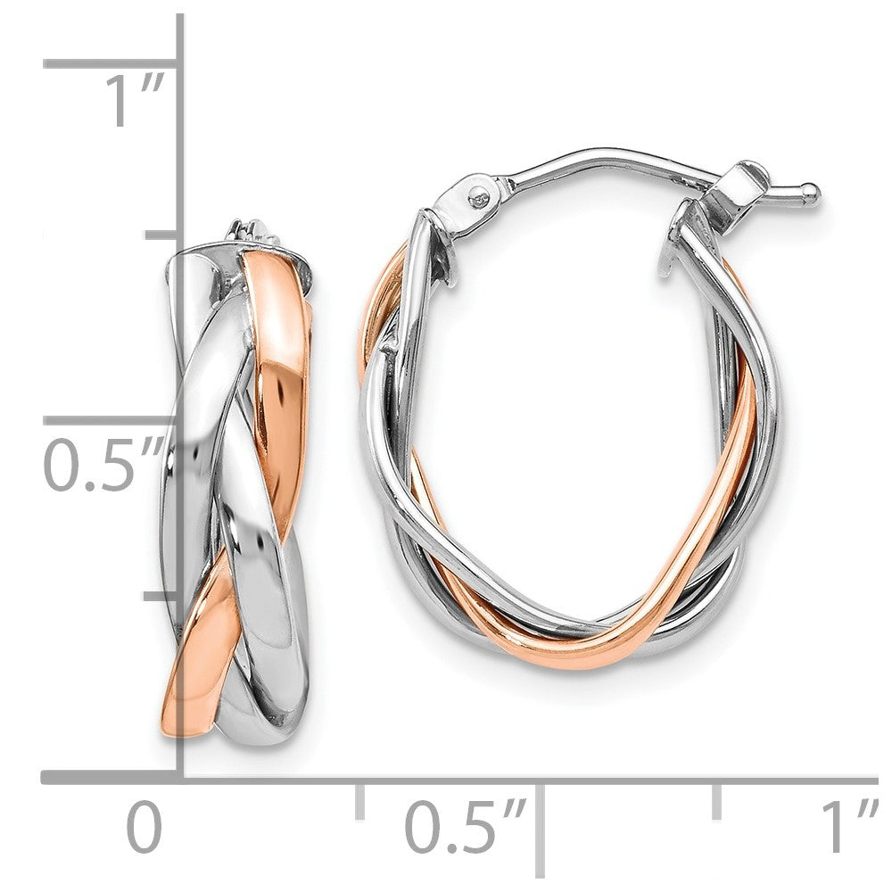 14K with White Rhodium and Rose Gold Plating Polished Hinged Hoop Earrings