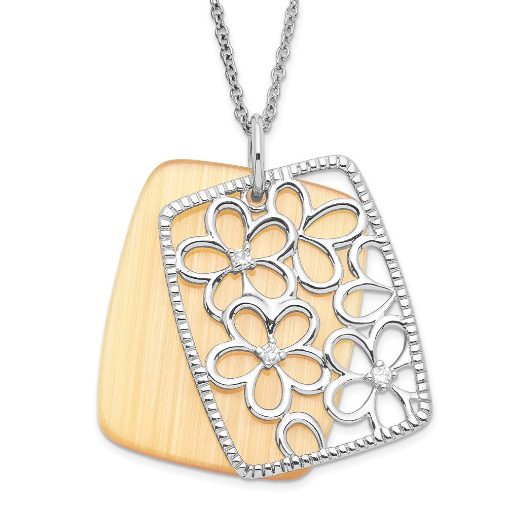 Sterling Silver CZ/Simulated Cat's Eye I Am An Original Floral Necklace