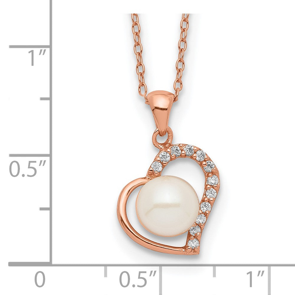 Sterling Silver Rose-tone 18k Flash Gold-plated 7-8mm Button Freshwater Cultured Pearl Heart 17 inch Necklace 17 Inches