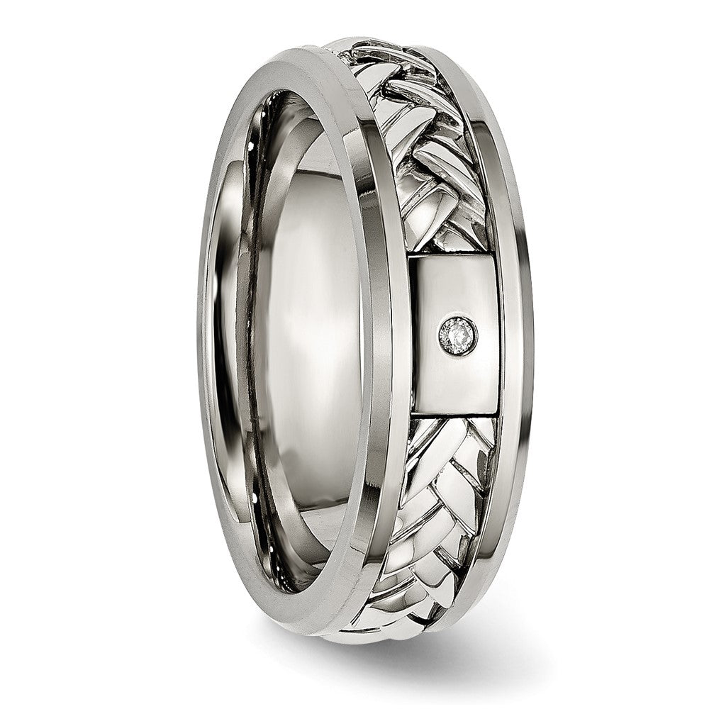Titanium w/Sterling Silver Inlay Polished 1pt. Diamond 7mm Band Size - 8.5