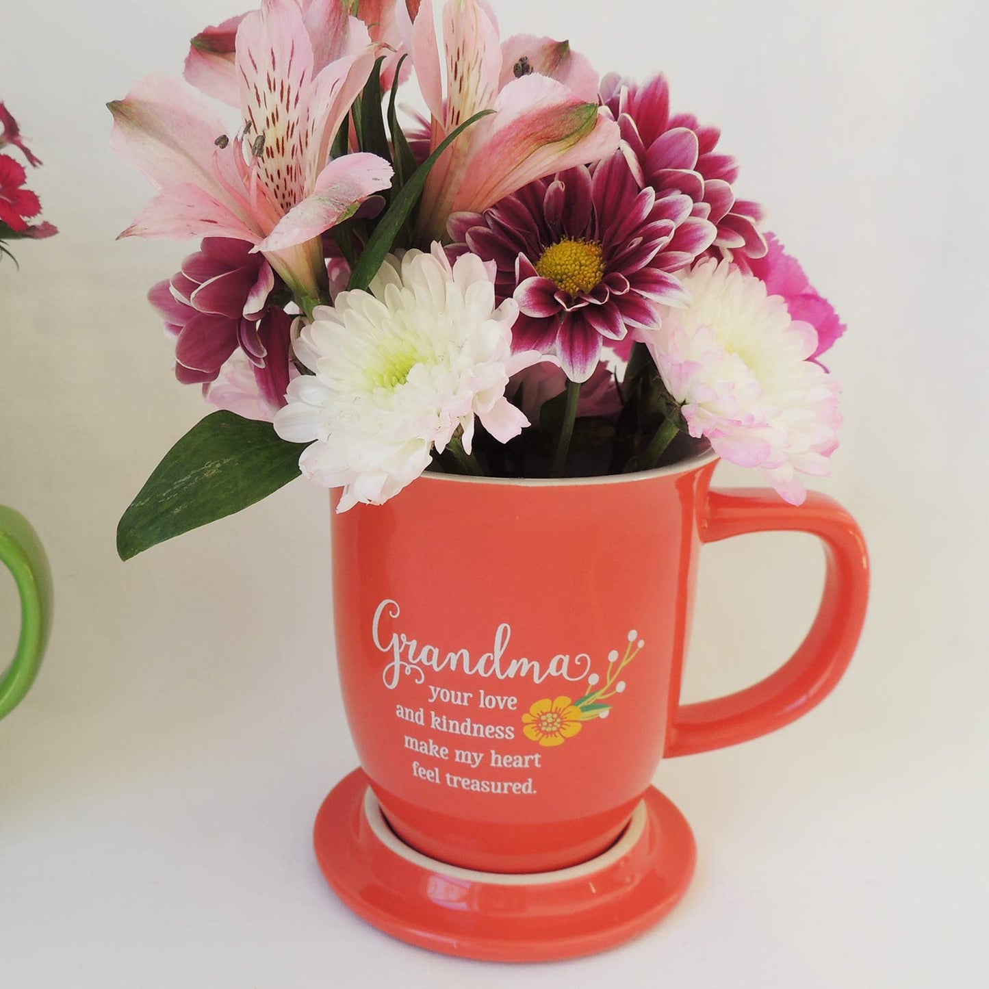GRANDMA Coral Floral 15 oz. Ceramic Mug and Coaster Set Boxed QGM21142