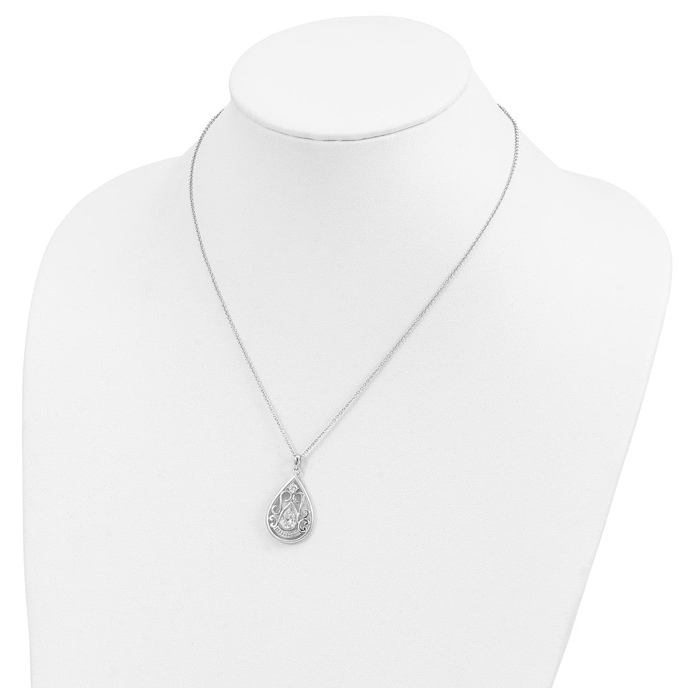 Sentimental Expressions Sterling Silver Rhodium-plated CZ In Loving Memory 18in Necklace 18 Inches