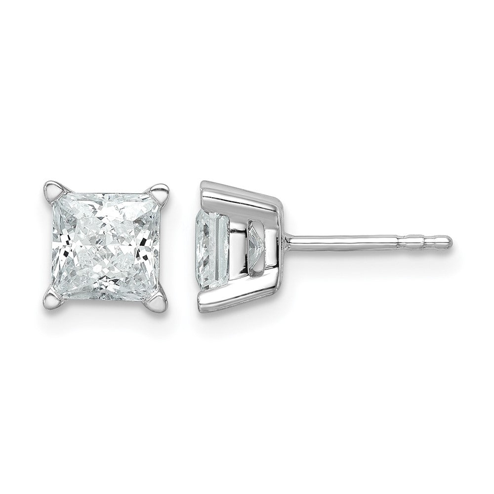 14K White Gold 2 Carat Lab Grown Diamond VS+ F+ Princess 4-Prong Complete Stud Earrings