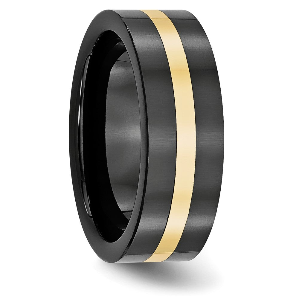 Ceramic Flat Black with 14k Inlay 8mm Polished Band Size - 11.5