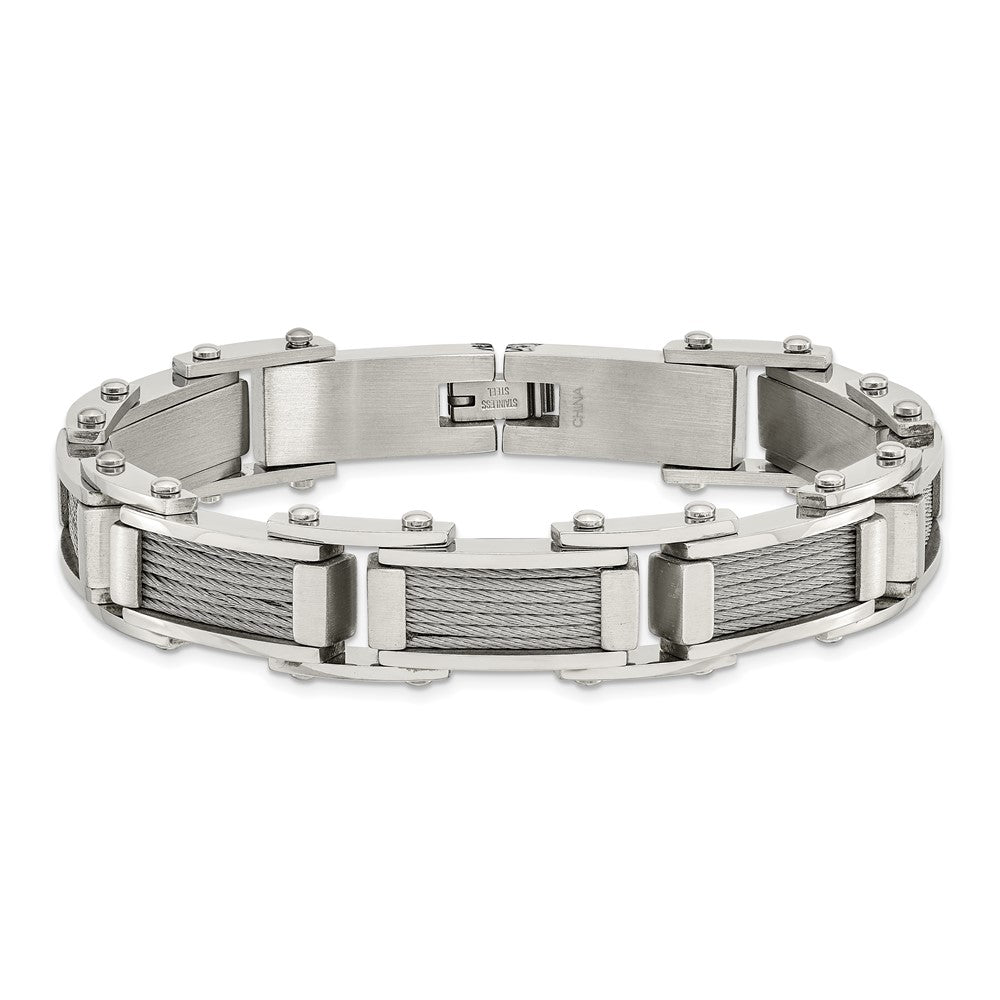 Stainless Steel 8.5in Brushed and Polished Wire Bracelet 8.5 inches