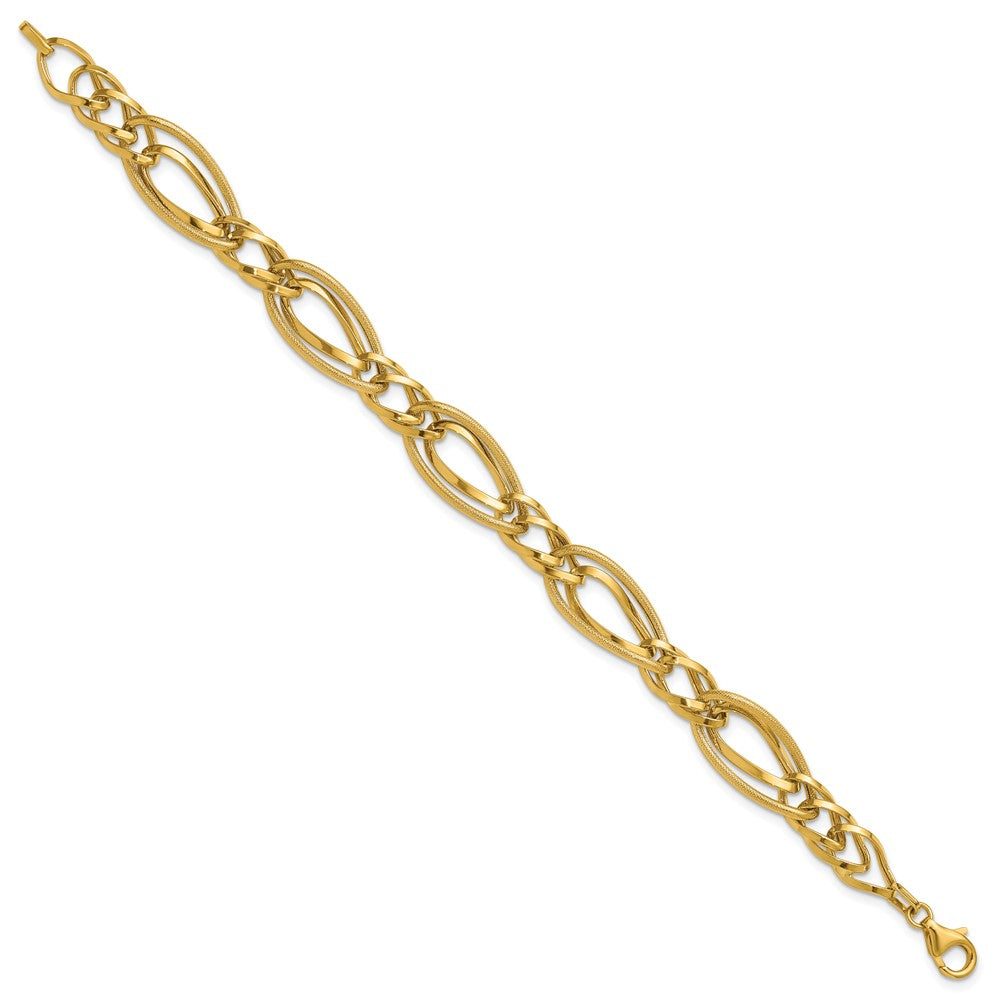 14K Polished and Textured Fancy Link Bracelet 7.5  inches