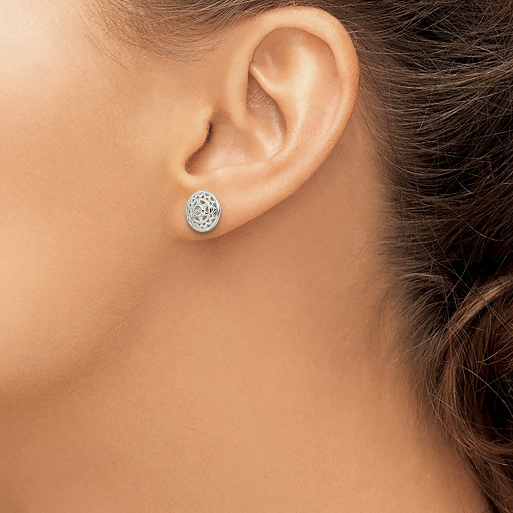 Sterling Silver CZ Heart Chakra Filigree Post Earrings