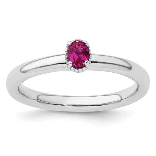 Sterling Silver Stackable Expressions Created Ruby Single Stone Ring Size -5