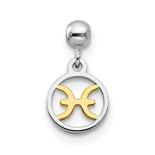 Mio Memento Sterling Silver Rhodium-plated Gold-tone Dangle Pisces Charm