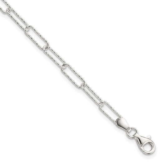 Sterling Silver Rhodium-plated D/C Fancy Link w/.75 in Ext Bracelet 7.25 inches